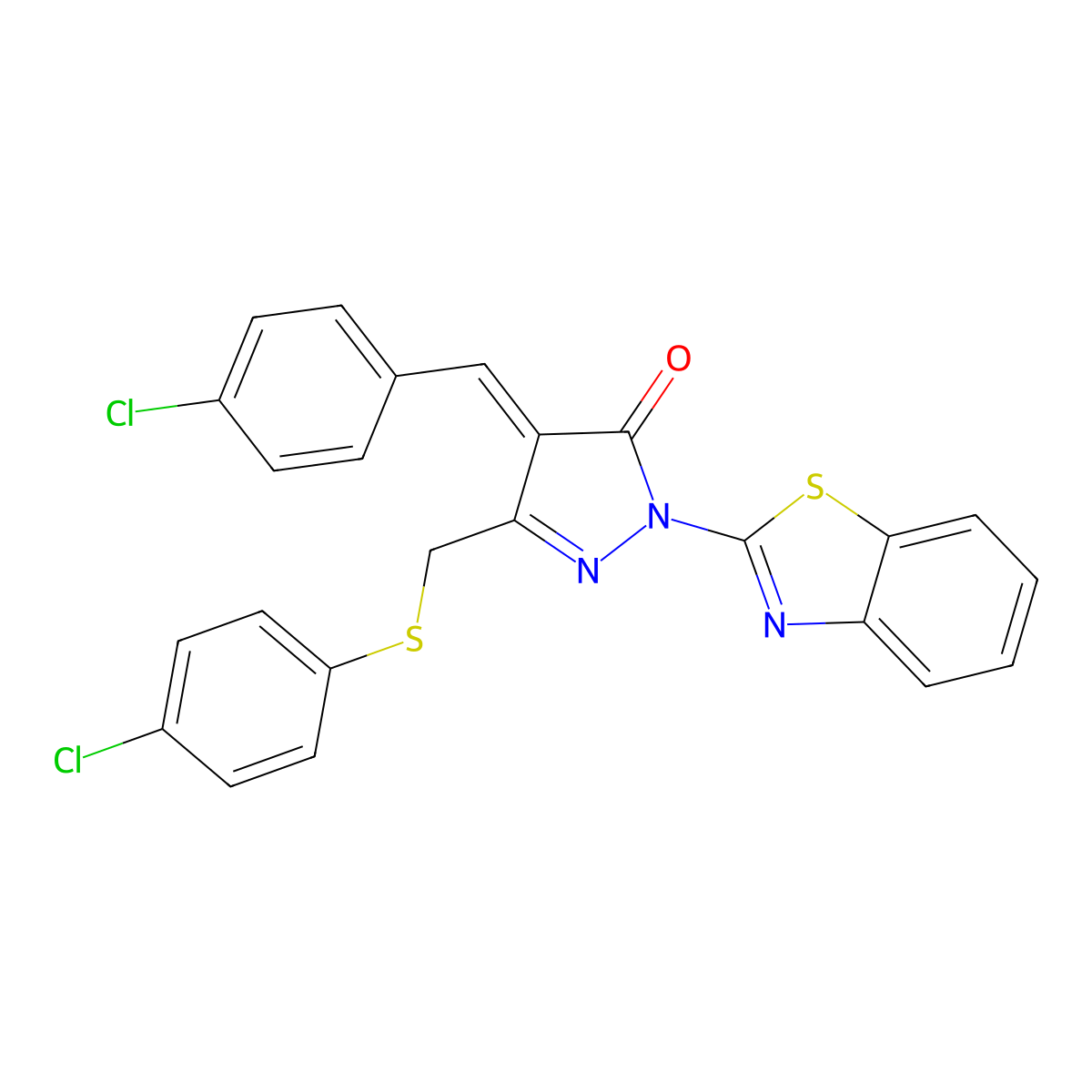 2-(2-Benzothiazolyl)-4-[(4-chlorophenyl)methylene]-5-[[(4-chlorophenyl)thio]methyl]-2,4-dihydro-3H-pyrazol-3-one molecular structure, CAS 353773-32-7