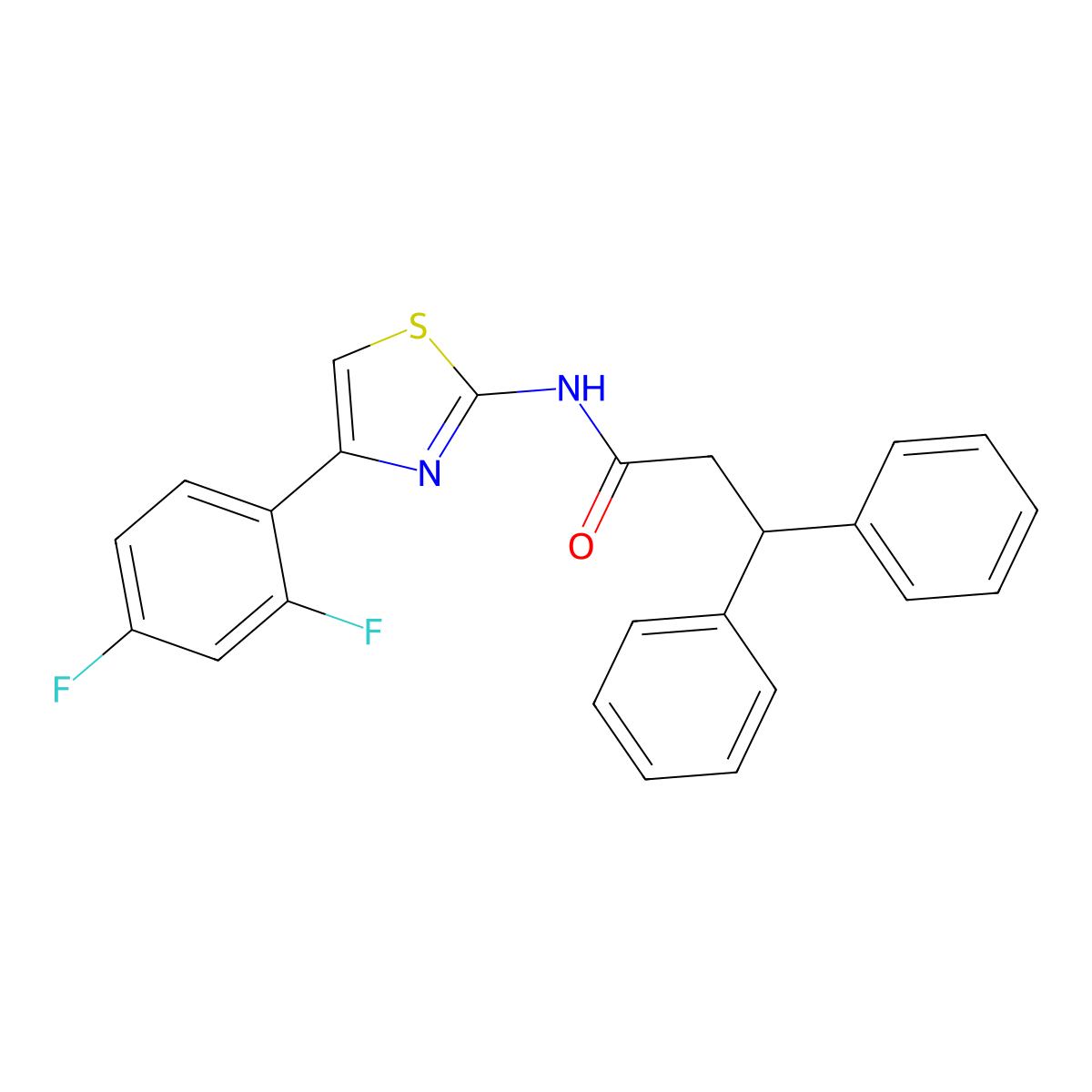 N-(4-(2,4-Difluorophenyl)-2-thiazolyl)-beta-phenylbenzenepropanamide molecular structure, CAS 353773-70-3