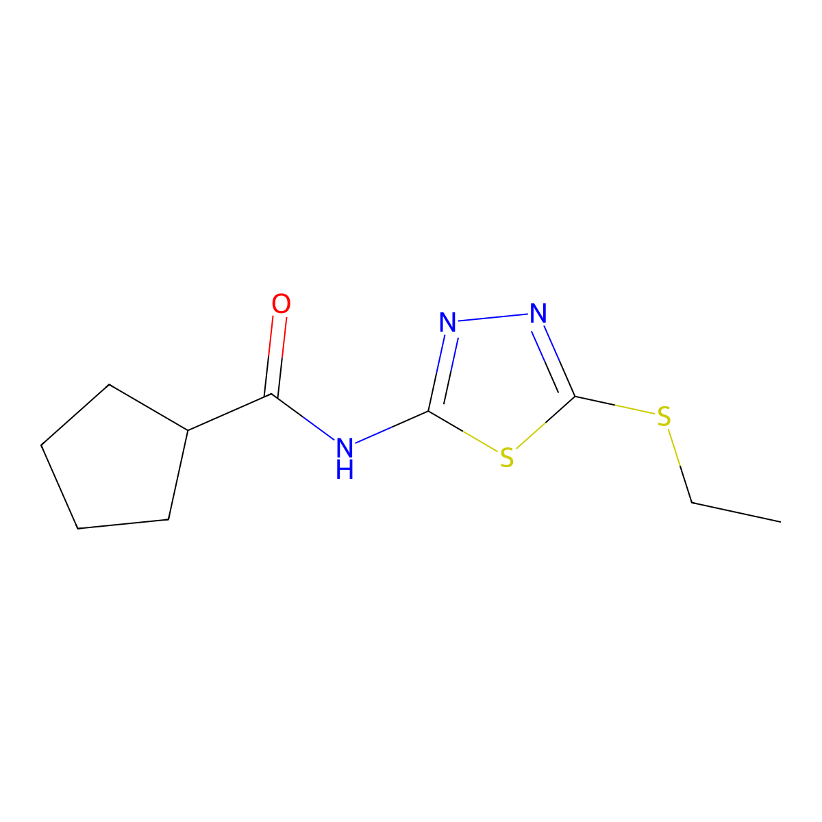 N-(5-ethylsulfanyl-1,3,4-thiadiazol-2-yl)cyclopentanecarboxamide molecular structure, CAS 353774-20-6