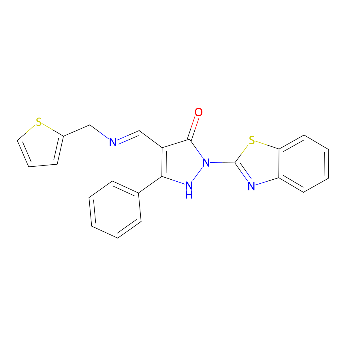 (4E)-2-(1,3-benzothiazol-2-yl)-5-phenyl-4-[(thiophen-2-ylmethylamino)methylidene]pyrazol-3-one molecular structure, CAS 353774-25-1