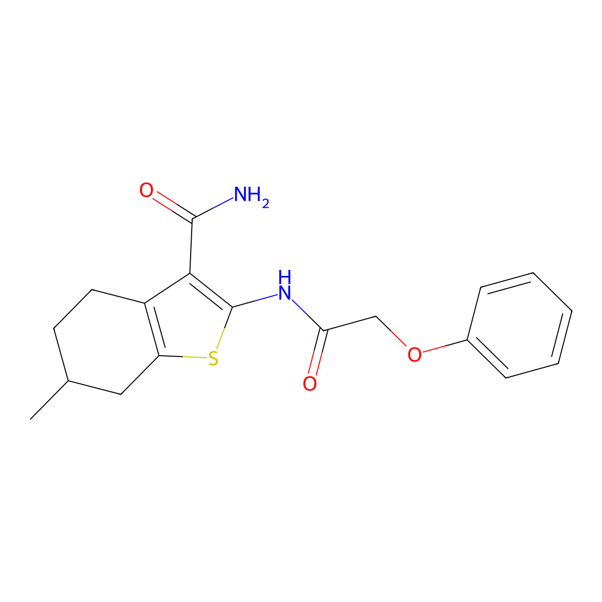 6-Methyl-2-[(2-phenoxyacetyl)amino]-4,5,6,7-tetrahydro-1-benzothiophene-3-carboxamide molecular structure, CAS 353774-31-9