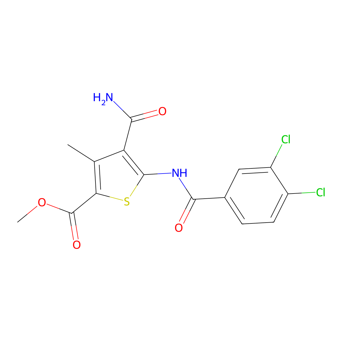 Methyl 4-(aminocarbonyl)-5-[(3,4-dichlorobenzoyl)amino]-3-methyl-2-thiophenecarboxylate molecular structure, CAS 353774-44-4