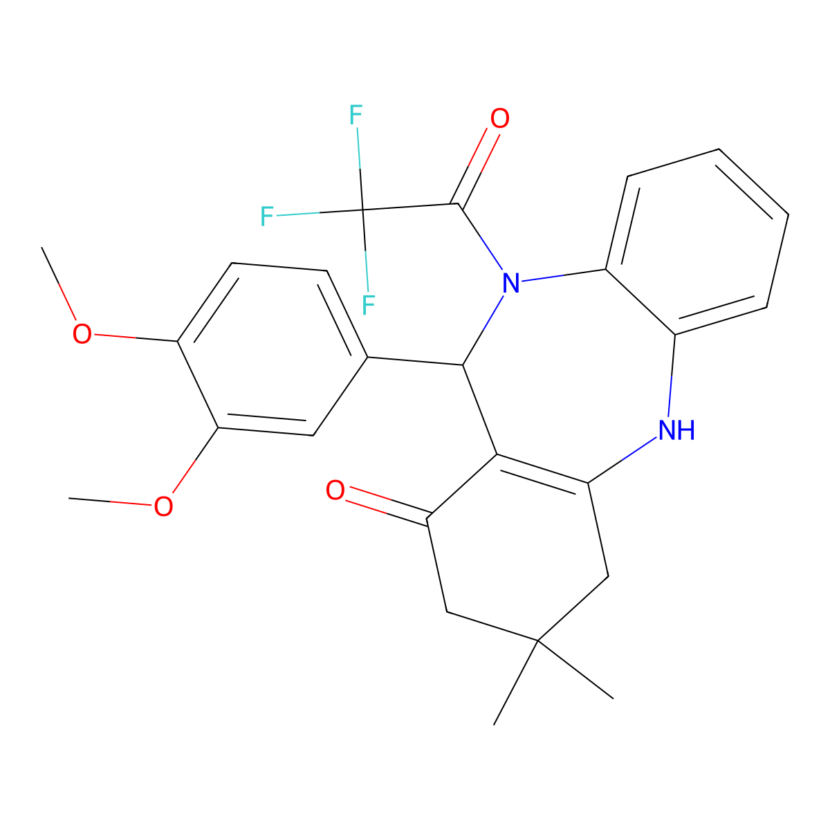 6-(3,4-Dimethoxyphenyl)-9,9-dimethyl-5-(2,2,2-trifluoroacetyl)-6,8,10,11-tetrahydrobenzo[b][1,4]benzodiazepin-7-one molecular structure, CAS 353774-62-6
