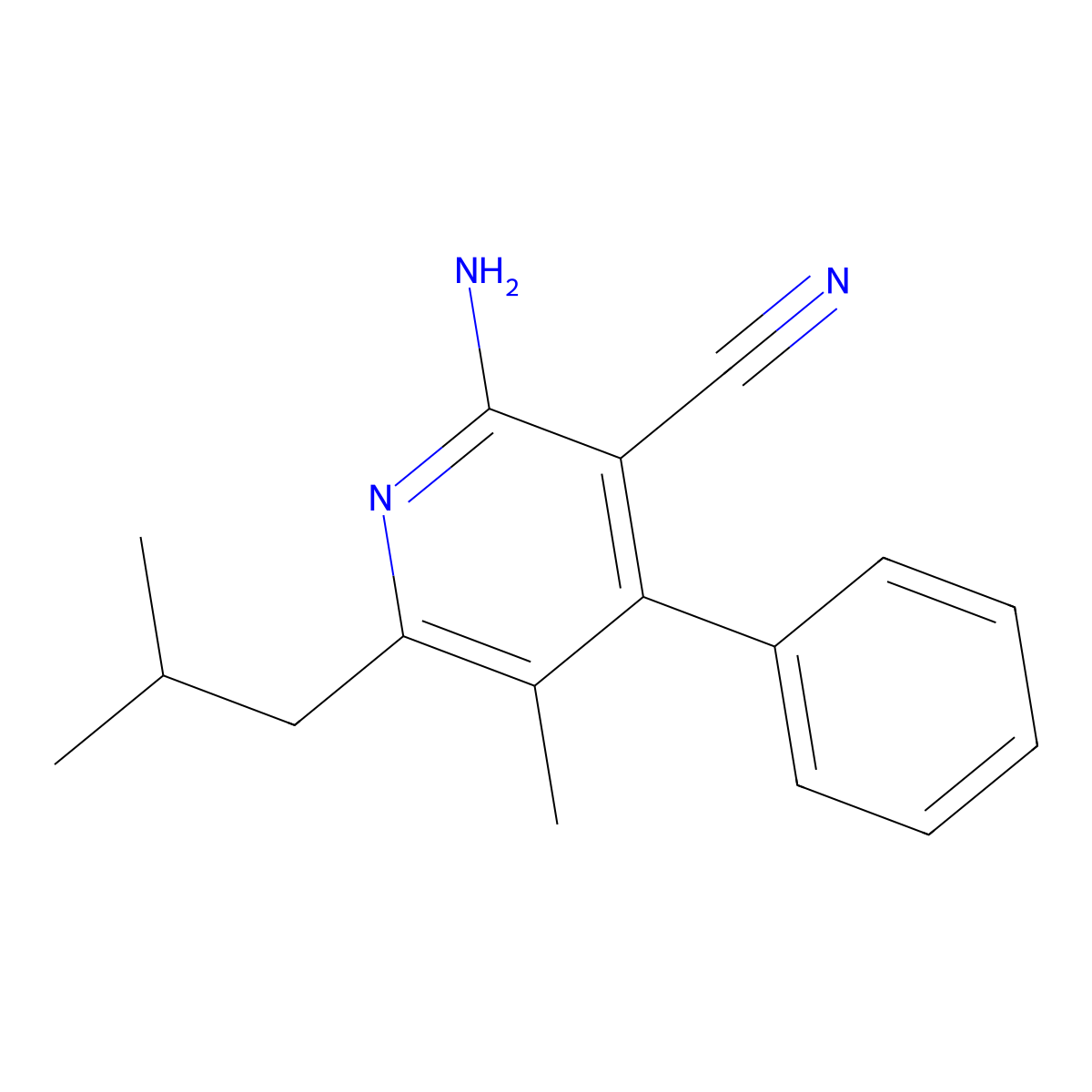 2-Amino-6-isobutyl-5-methyl-4-phenylnicotinonitrile molecular structure, CAS 353774-74-0