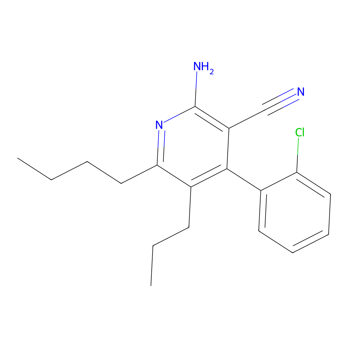 2-Amino-6-butyl-4-(2-chlorophenyl)-5-propylpyridine-3-carbonitrile molecular structure, CAS 353774-80-8