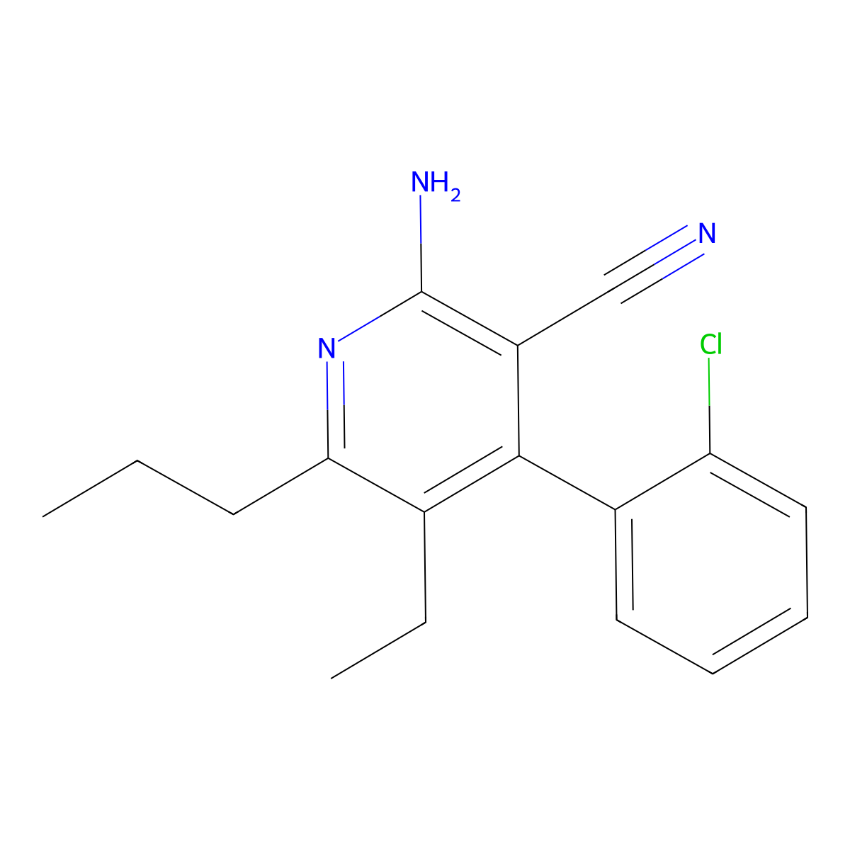 2-Amino-4-(2-chlorophenyl)-5-ethyl-6-propylnicotinonitrile molecular structure, CAS 353774-97-7