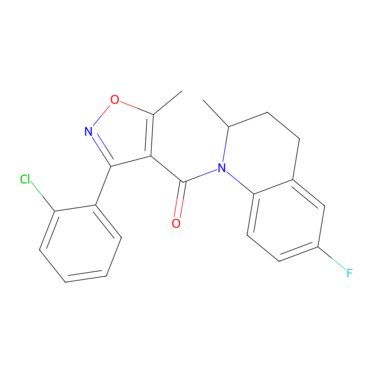1-{[3-(2-Chlorophenyl)-5-methyl-4-isoxazolyl]carbonyl}-6-fluoro-2-methyl-1,2,3,4-tetrahydroquinoline molecular structure, CAS 353775-26-5