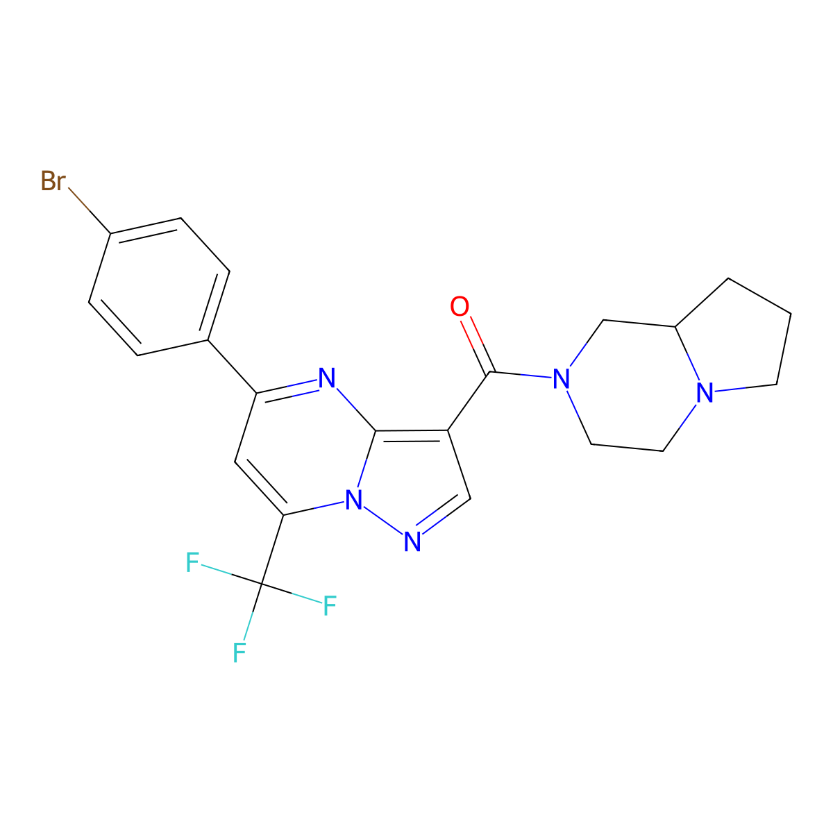 (5-(4-Bromophenyl)-7-(trifluoromethyl)pyrazolo[1,5-a]pyrimidin-3-yl)(hexahydropyrrolo[1,2-a]pyrazin-2(1H)-yl)methanone molecular structure, CAS 353775-44-7