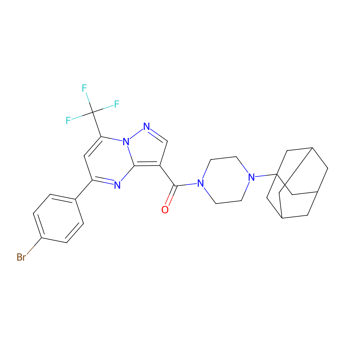 [4-(1-Adamantyl)piperazin-1-yl]-[5-(4-bromophenyl)-7-(trifluoromethyl)pyrazolo[1,5-a]pyrimidin-3-yl]methanone molecular structure, CAS 353775-56-1