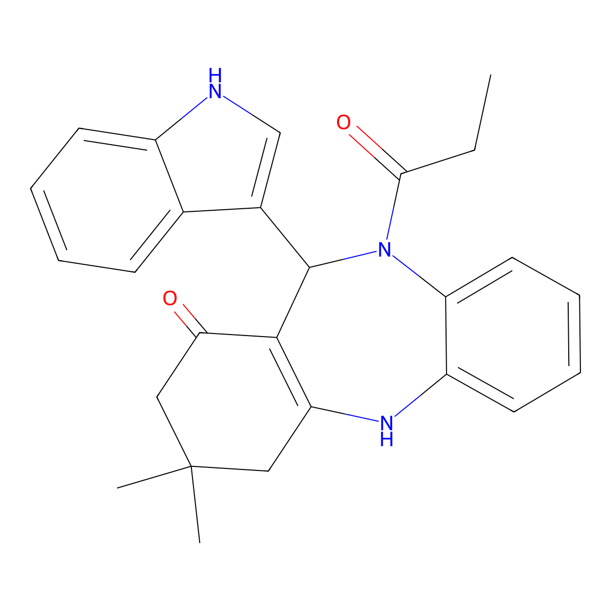 6-(1H-indol-3-yl)-9,9-dimethyl-5-propanoyl-6,8,10,11-tetrahydrobenzo[b][1,4]benzodiazepin-7-one molecular structure, CAS 353775-59-4