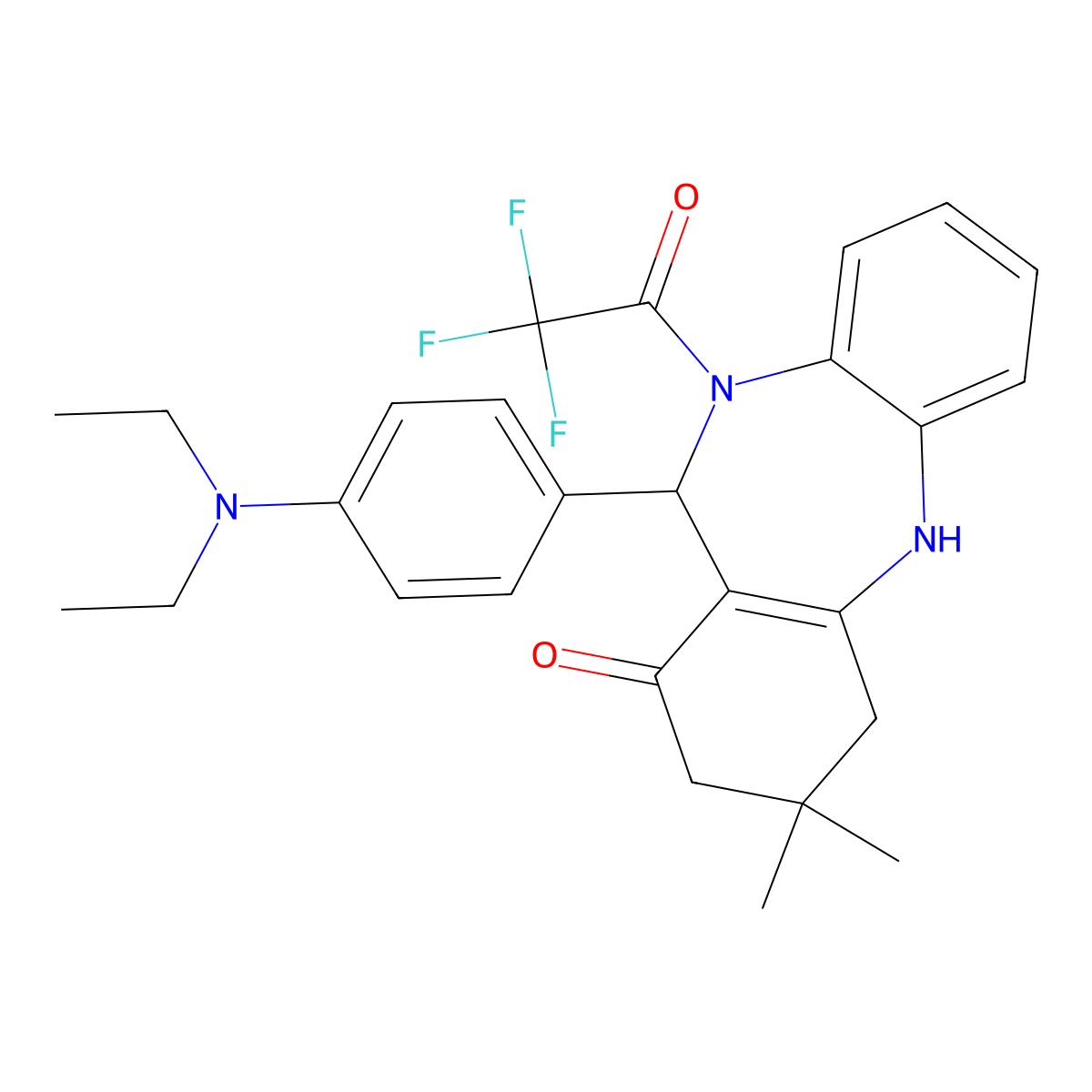 6-[4-(Diethylamino)phenyl]-9,9-dimethyl-5-(2,2,2-trifluoroacetyl)-6,8,10,11-tetrahydrobenzo[b][1,4]benzodiazepin-7-one molecular structure, CAS 353775-64-1