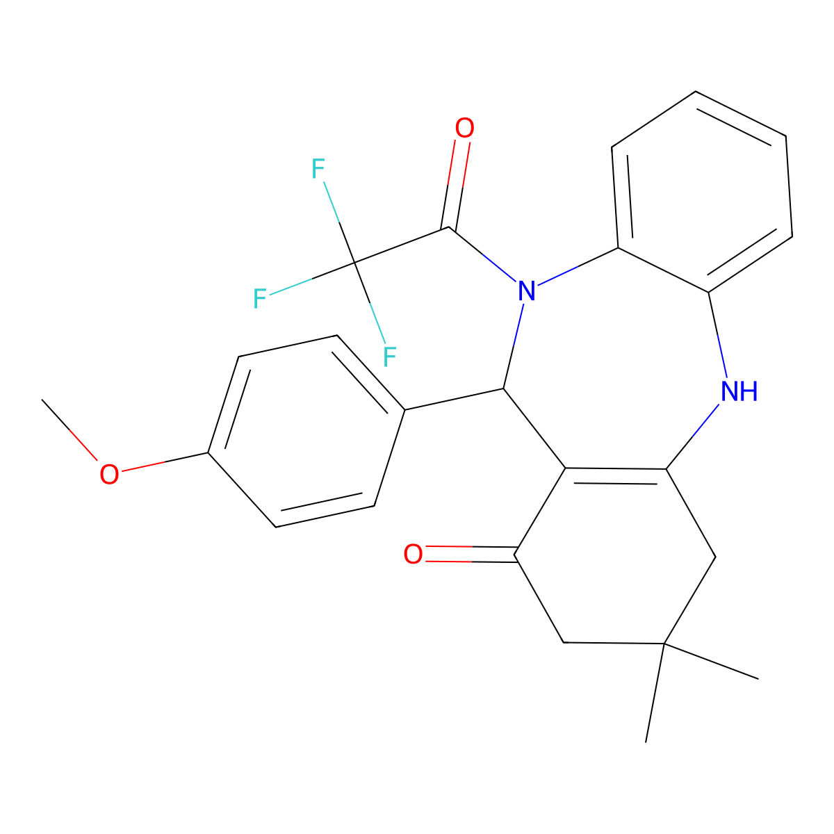 6-(4-Methoxyphenyl)-9,9-dimethyl-5-(2,2,2-trifluoroacetyl)-6,8,10,11-tetrahydrobenzo[b][1,4]benzodiazepin-7-one molecular structure, CAS 353775-66-3