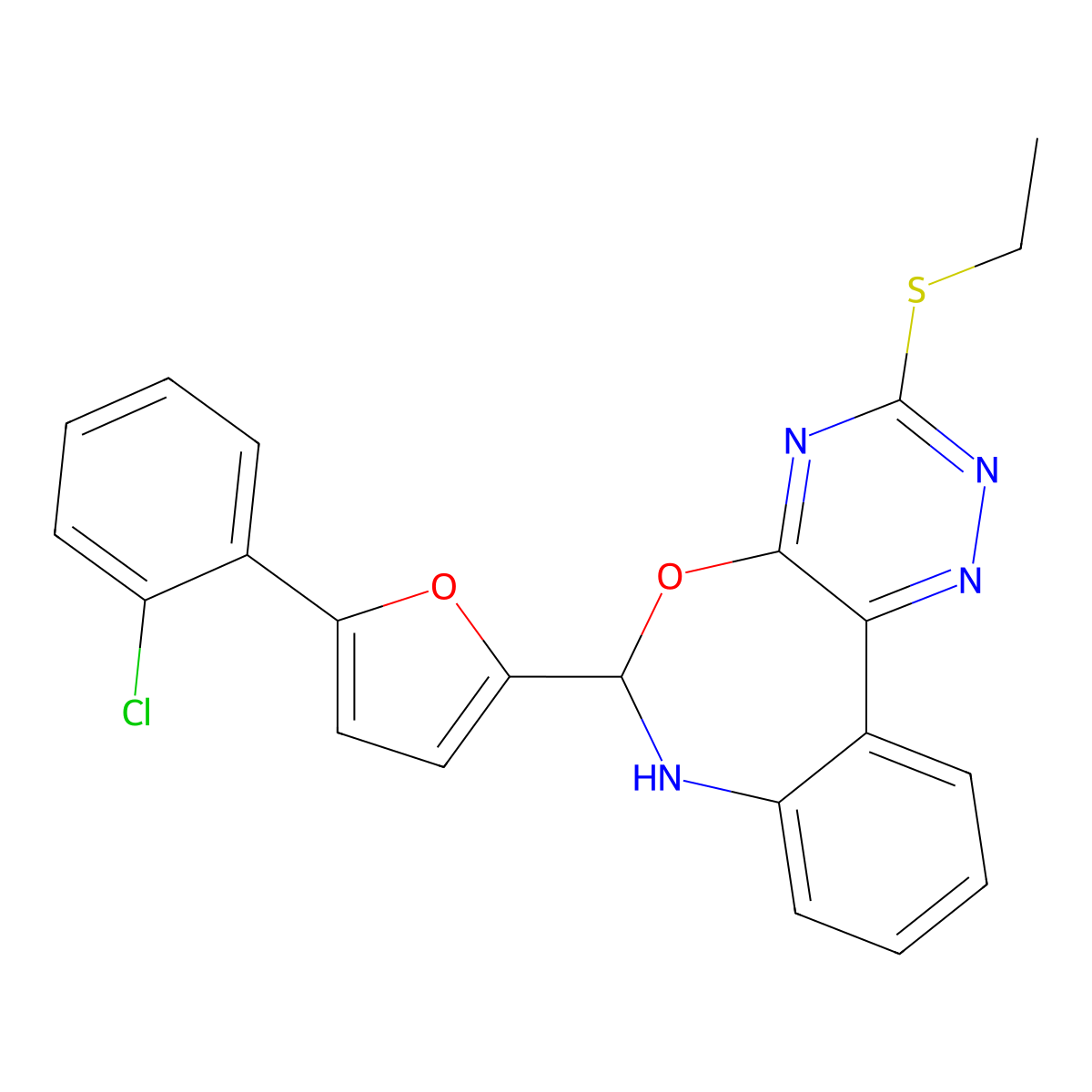 6-[5-(2-Chlorophenyl)-2-furyl]-3-(ethylsulfanyl)-6,7-dihydro[1,2,4]triazino[5,6-d][3,1]benzoxazepine molecular structure, CAS 353776-25-7