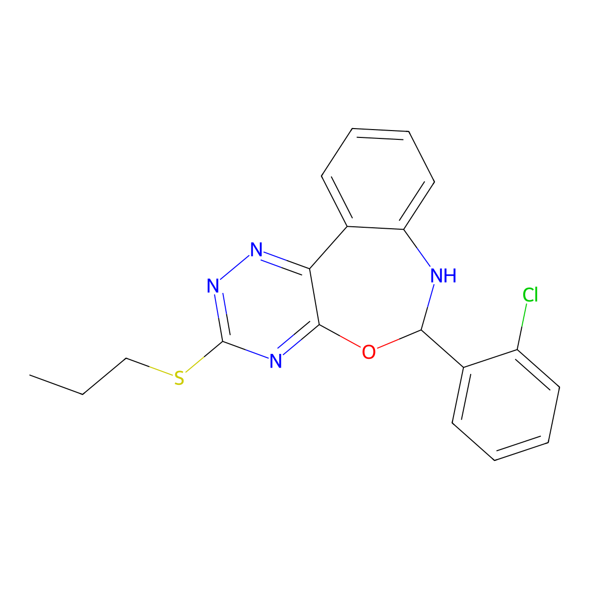 6-(2-Chlorophenyl)-3-(propylsulfanyl)-6,7-dihydro[1,2,4]triazino[5,6-d][3,1]benzoxazepine molecular structure, CAS 353777-14-7