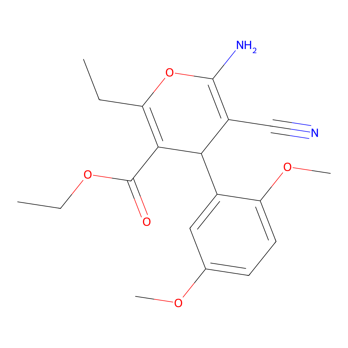 ethyl 6-amino-5-cyano-4-(2,5-dimethoxyphenyl)-2-ethyl-4H-pyran-3-carboxylate molecular structure, CAS 353777-42-1