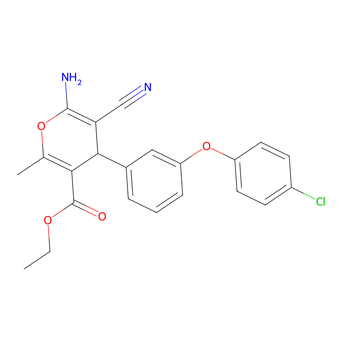 ethyl 6-amino-4-[3-(4-chlorophenoxy)phenyl]-5-cyano-2-methyl-4H-pyran-3-carboxylate molecular structure, CAS 353777-44-3