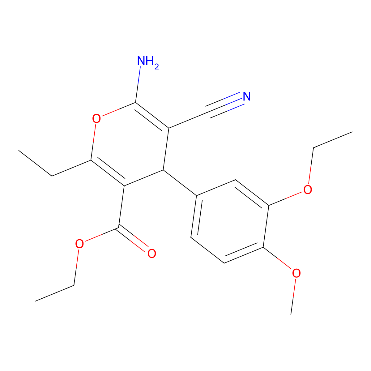 ethyl 6-amino-5-cyano-4-(3-ethoxy-4-methoxyphenyl)-2-ethyl-4H-pyran-3-carboxylate molecular structure, CAS 353777-45-4
