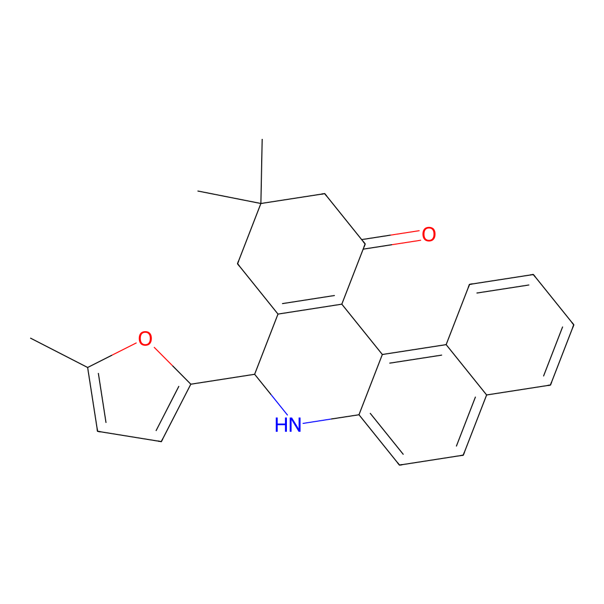 3,3-dimethyl-5-(5-methyl-2-furyl)-3,4,5,6-tetrahydrobenzo[a]phenanthridin-1(2H)-one molecular structure, CAS 353778-24-2