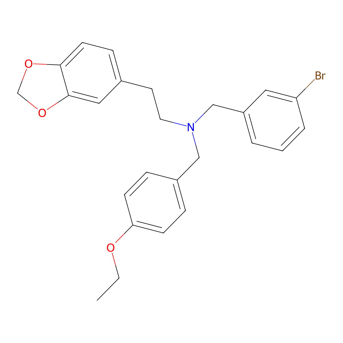 2-(1,3-benzodioxol-5-yl)-N-[(3-bromophenyl)methyl]-N-[(4-ethoxyphenyl)methyl]ethanamine molecular structure, CAS 353778-86-6