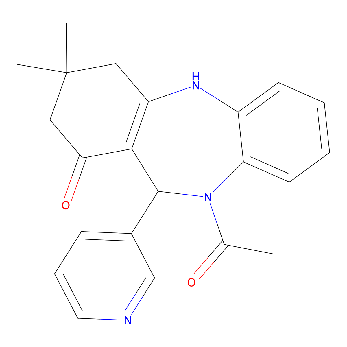 5-Acetyl-9,9-dimethyl-6-(3-pyridyl)-6,8,10,11-tetrahydrobenzo[b][1,4]benzodiazepin-7-one molecular structure, CAS 353781-40-5