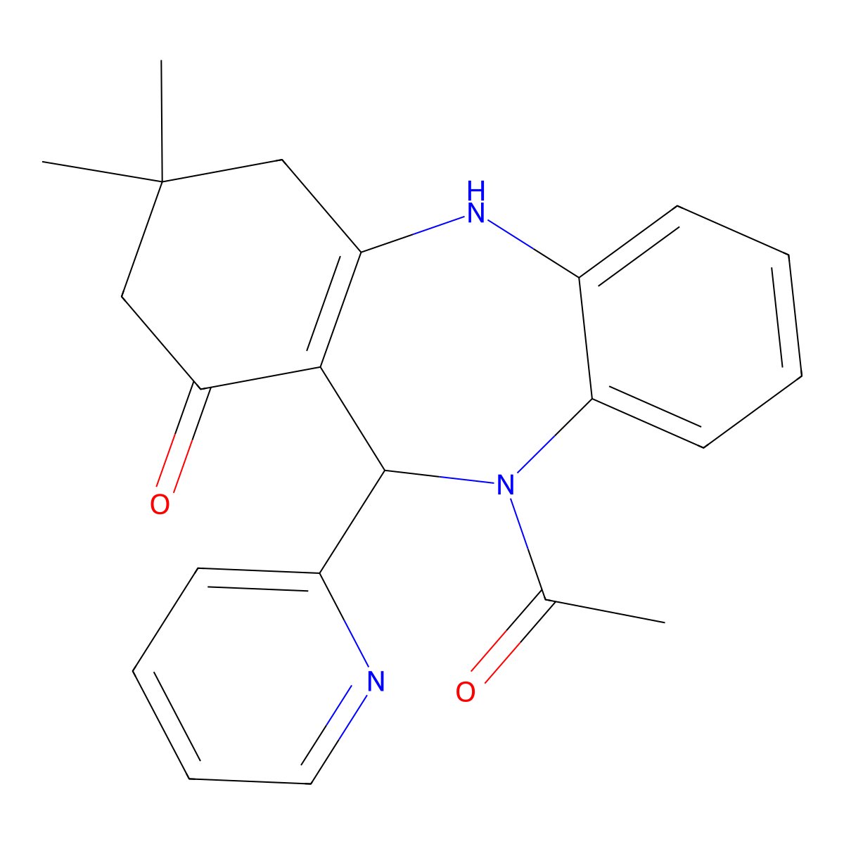 5-Acetyl-9,9-dimethyl-6-(2-pyridyl)-6,8,10,11-tetrahydrobenzo[b][1,4]benzodiazepin-7-one molecular structure, CAS 353781-50-7