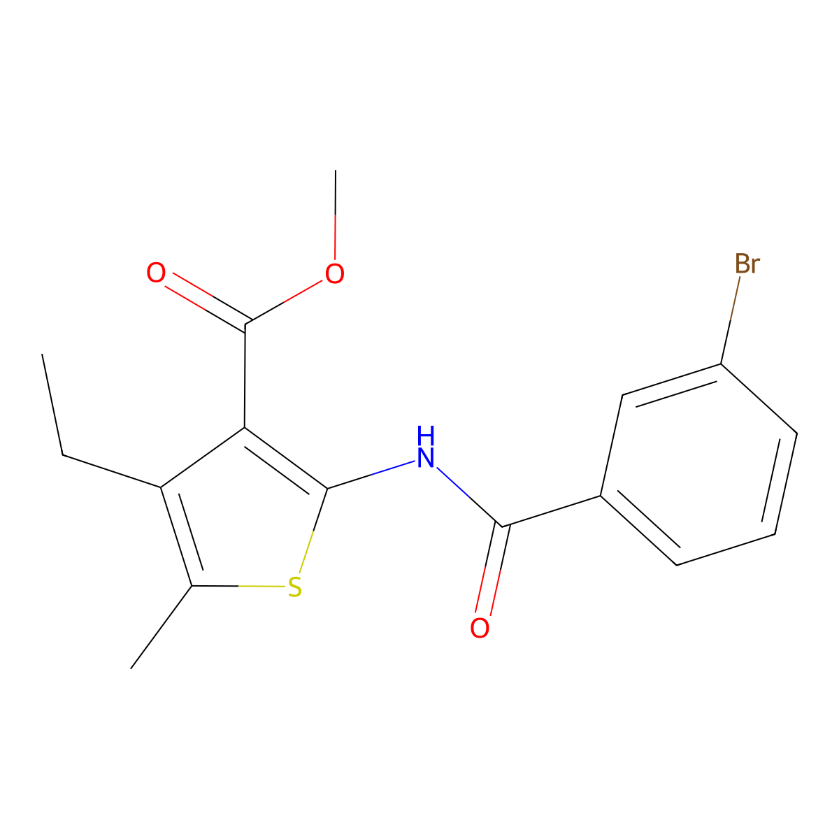 Methyl 2-[(3-bromobenzoyl)amino]-4-ethyl-5-methylthiophene-3-carboxylate molecular structure, CAS 353781-63-2