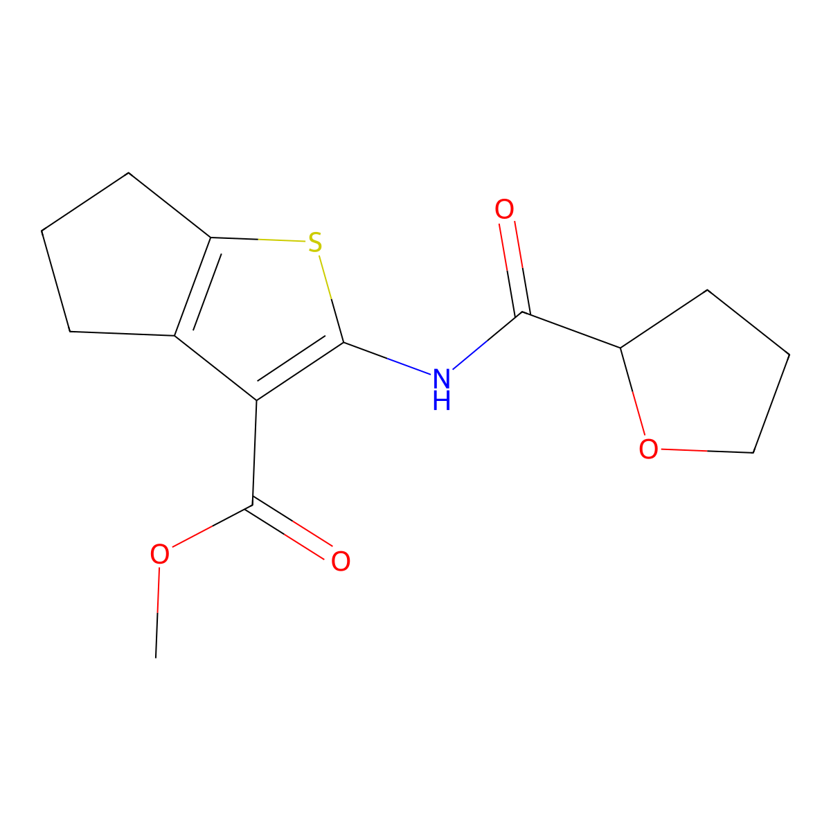 methyl 2-[(tetrahydro-2-furanylcarbonyl)amino]-5,6-dihydro-4H-cyclopenta[b]thiophene-3-carboxylate molecular structure, CAS 353781-70-1