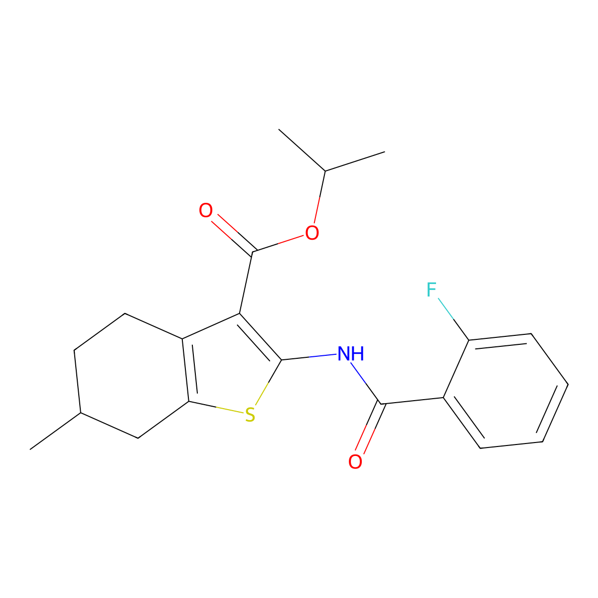 Isopropyl 2-[(2-fluorobenzoyl)amino]-6-methyl-4,5,6,7-tetrahydro-1-benzothiophene-3-carboxylate molecular structure, CAS 353781-73-4