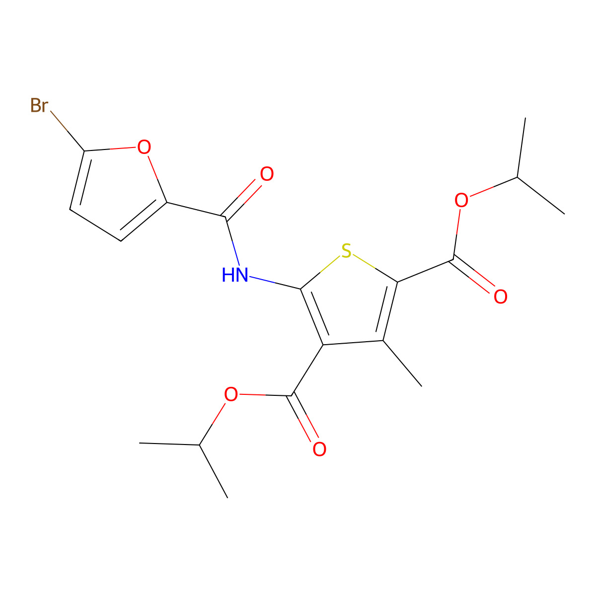 Diisopropyl 5-[(5-bromo-2-furoyl)amino]-3-methyl-2,4-thiophenedicarboxylate molecular structure, CAS 353782-20-4
