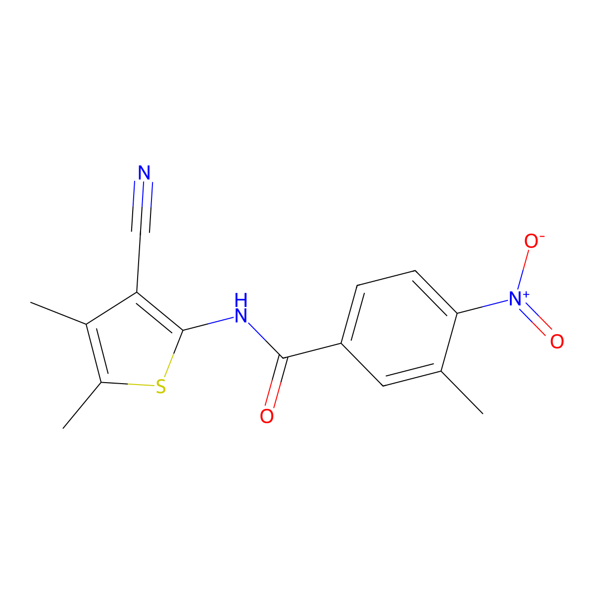 N-(3-cyano-4,5-dimethyl-2-thienyl)-4-nitro-3-methylbenzamide molecular structure, CAS 353782-22-6