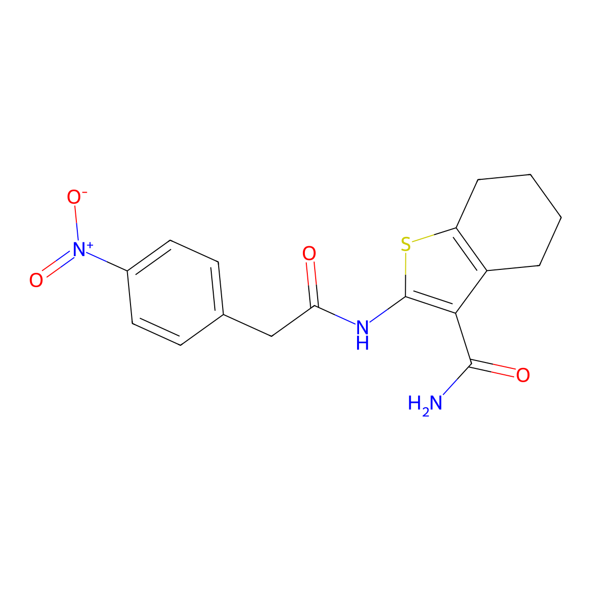 2-[[2-(4-Nitrophenyl)acetyl]amino]-4,5,6,7-tetrahydro-1-benzothiophene-3-carboxamide molecular structure, CAS 353782-38-4