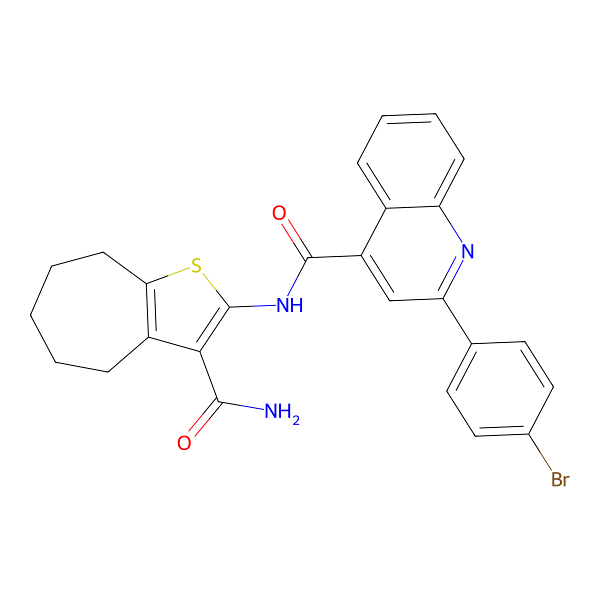 2-(4-bromophenyl)-N-(3-carbamoyl-5,6,7,8-tetrahydro-4H-cyclohepta[b]thiophen-2-yl)quinoline-4-carboxamide molecular structure, CAS 353782-64-6