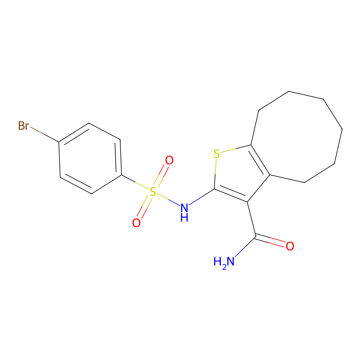 2-{[(4-Bromophenyl)sulfonyl]amino}-4,5,6,7,8,9-hexahydrocycloocta[b]thiophene-3-carboxamide molecular structure, CAS 353782-90-8