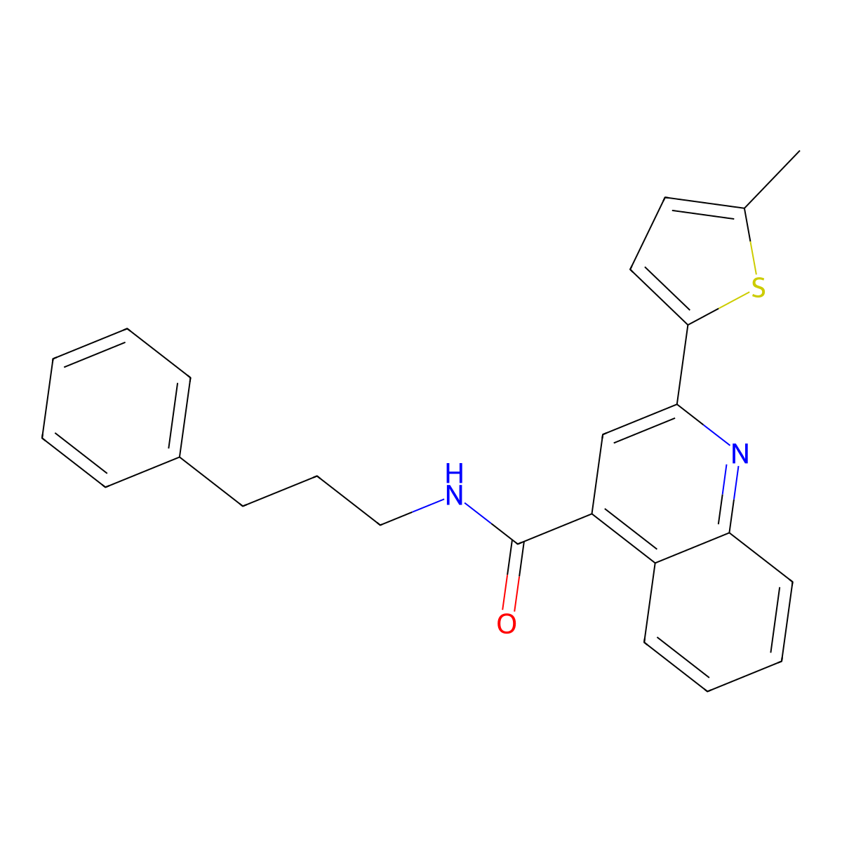 2-(5-methylthiophen-2-yl)-N-(3-phenylpropyl)quinoline-4-carboxamide molecular structure, CAS 353782-98-6