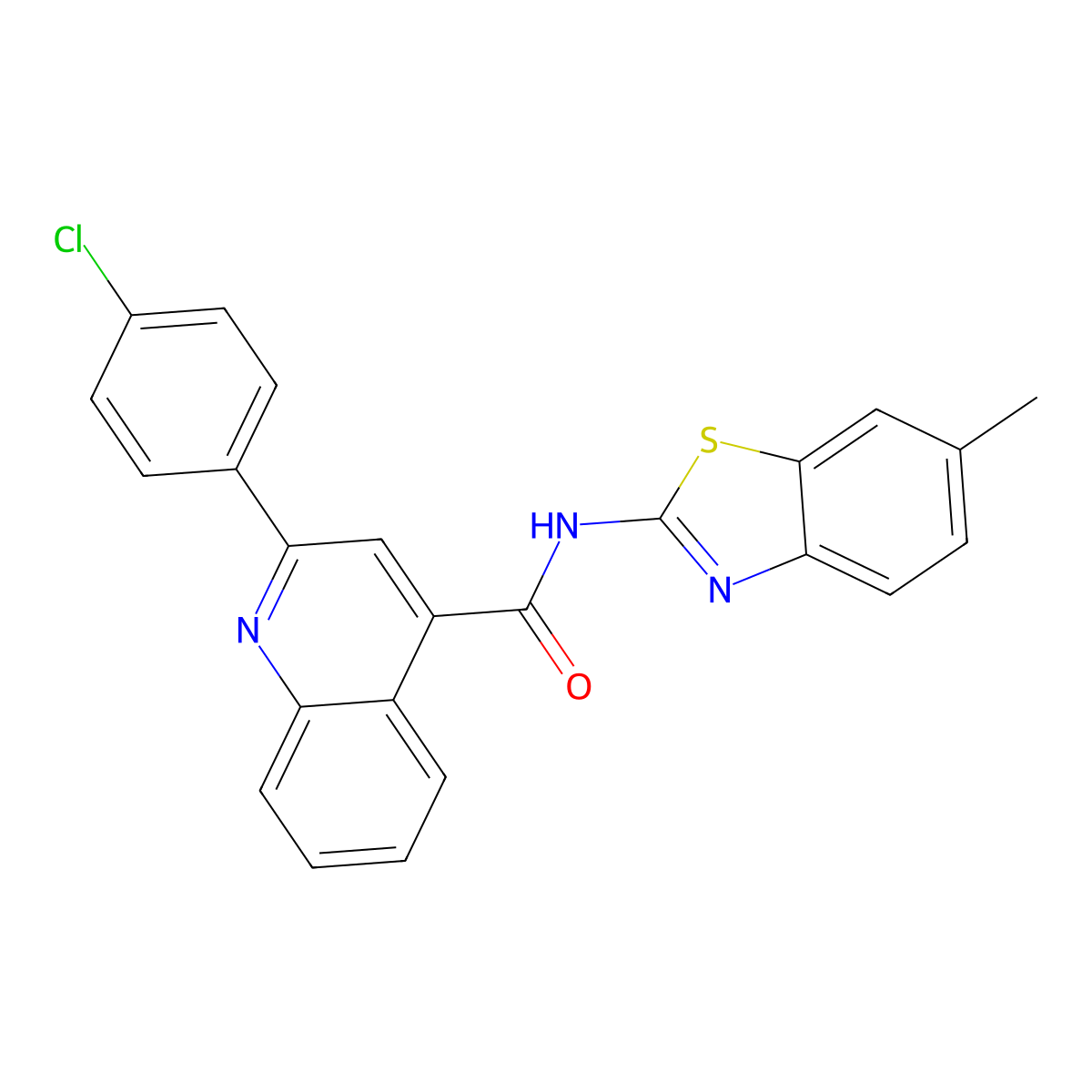 2-(4-chlorophenyl)-N-(6-methyl-1,3-benzothiazol-2-yl)quinoline-4-carboxamide molecular structure, CAS 353783-07-0