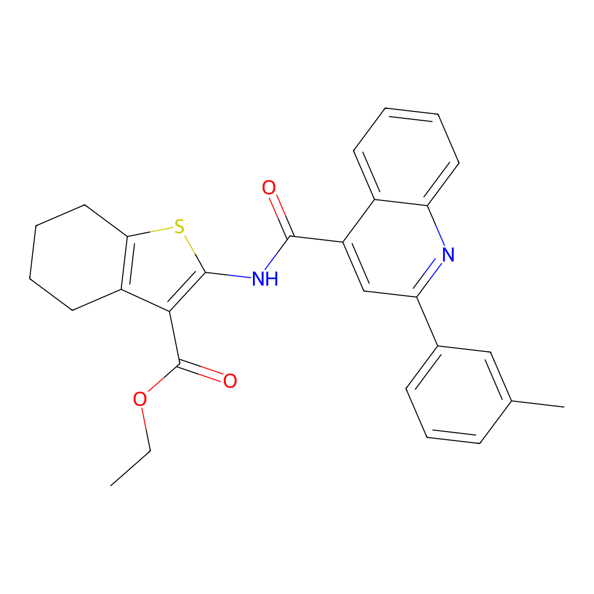 Ethyl 2-[[2-(3-methylphenyl)quinoline-4-carbonyl]amino]-4,5,6,7-tetrahydro-1-benzothiophene-3-carboxylate molecular structure, CAS 353783-20-7