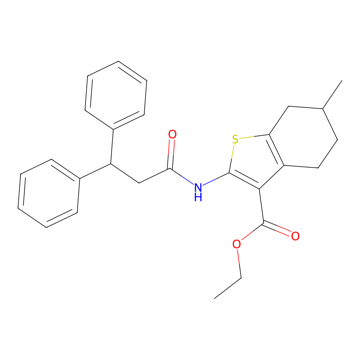 Ethyl 2-[(3,3-diphenylpropanoyl)amino]-6-methyl-4,5,6,7-tetrahydro-1-benzothiophene-3-carboxylate molecular structure, CAS 353783-44-5