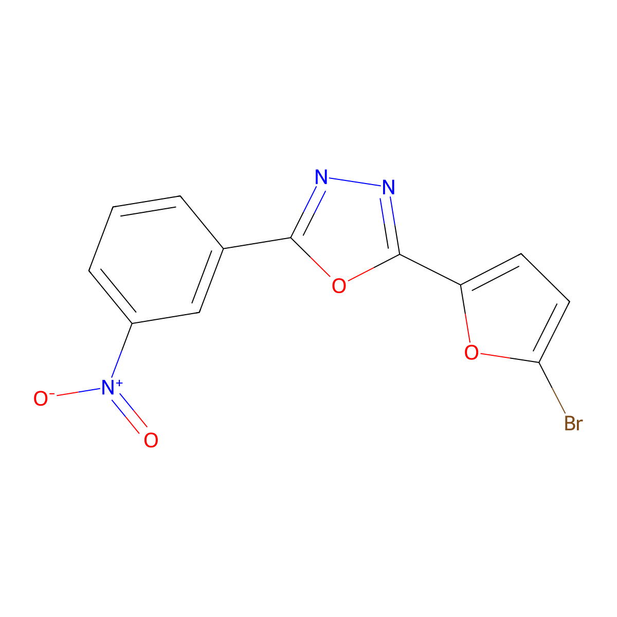 2-(5-Bromofuran-2-yl)-5-(3-nitrophenyl)-1,3,4-oxadiazole molecular structure, CAS 353783-48-9