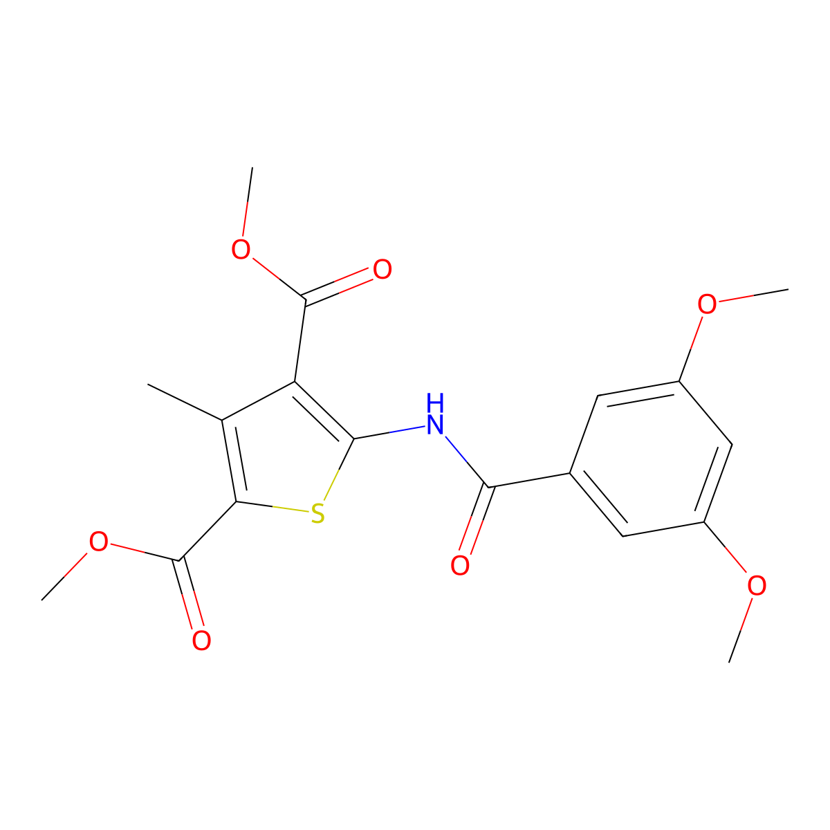 Dimethyl 5-[(3,5-dimethoxybenzoyl)amino]-3-methyl-2,4-thiophenedicarboxylate molecular structure, CAS 353783-53-6