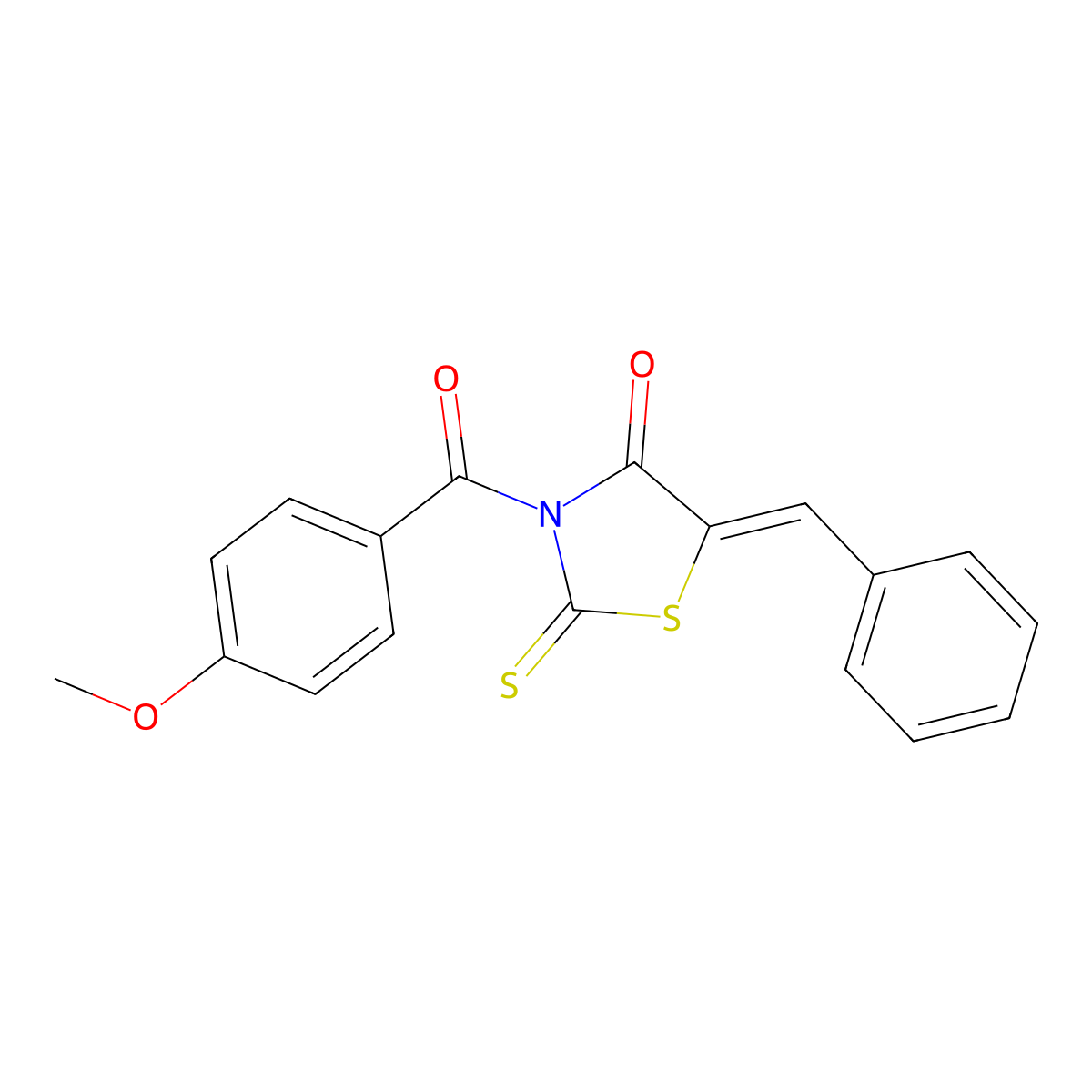 5-Benzylidene-3-(4-methoxybenzoyl)-2-sulfanylidene-1,3-thiazolidin-4-one molecular structure, CAS 353783-72-9