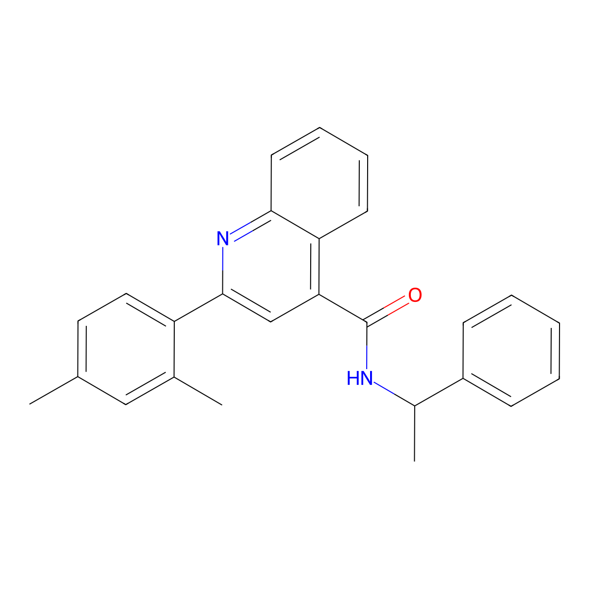 2-(2,4-dimethylphenyl)-N-(1-phenylethyl)quinoline-4-carboxamide molecular structure, CAS 353784-20-0