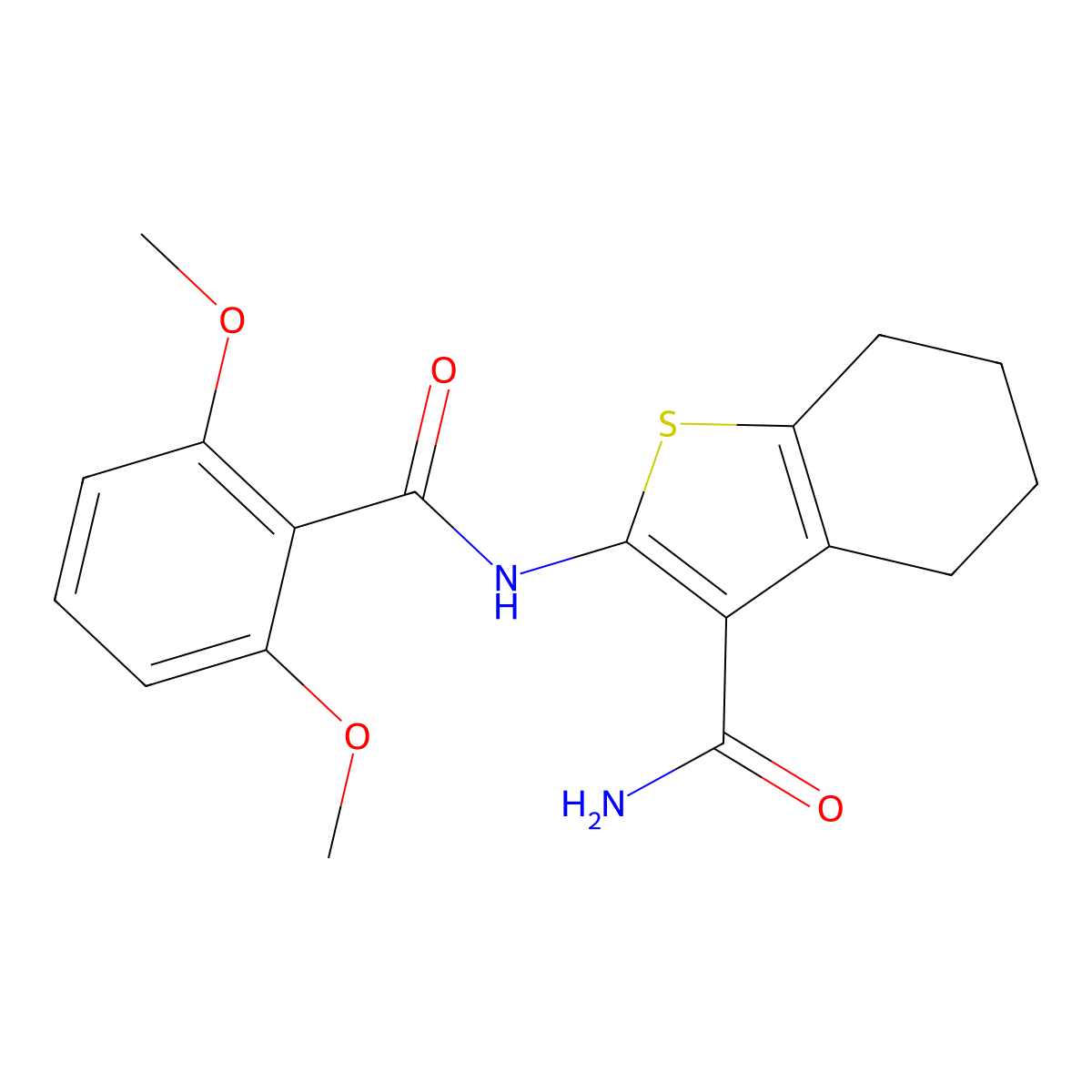 2-[(2,6-Dimethoxybenzoyl)amino]-4,5,6,7-tetrahydro-1-benzothiophene-3-carboxamide molecular structure, CAS 353784-27-7
