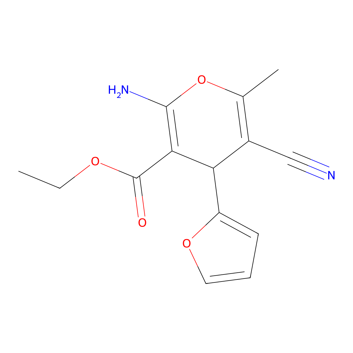 ethyl 2-amino-5-cyano-4-(2-furyl)-6-methyl-4H-pyran-3-carboxylate molecular structure, CAS 353784-28-8