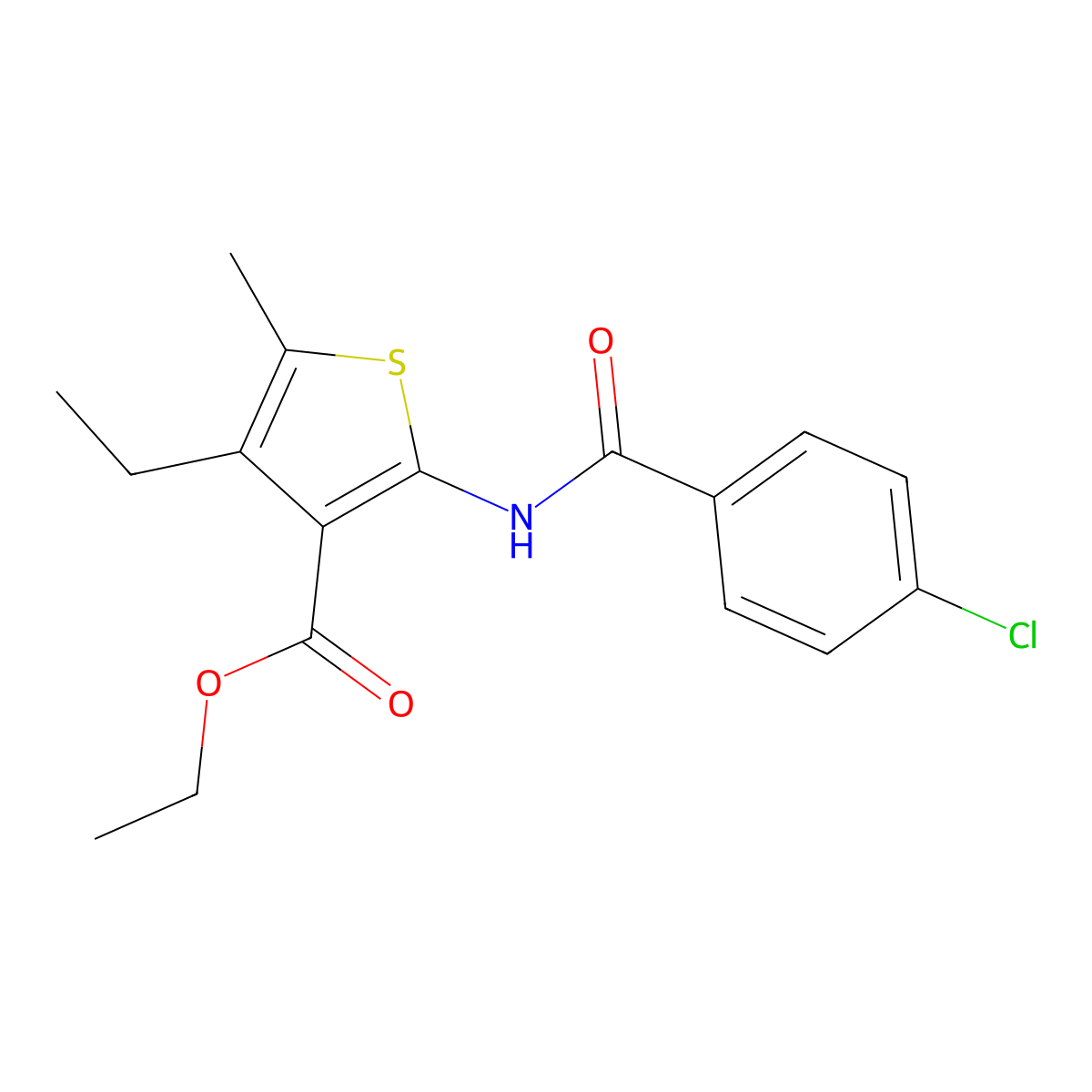 Ethyl 2-[(4-chlorobenzoyl)amino]-4-ethyl-5-methylthiophene-3-carboxylate molecular structure, CAS 353784-37-9