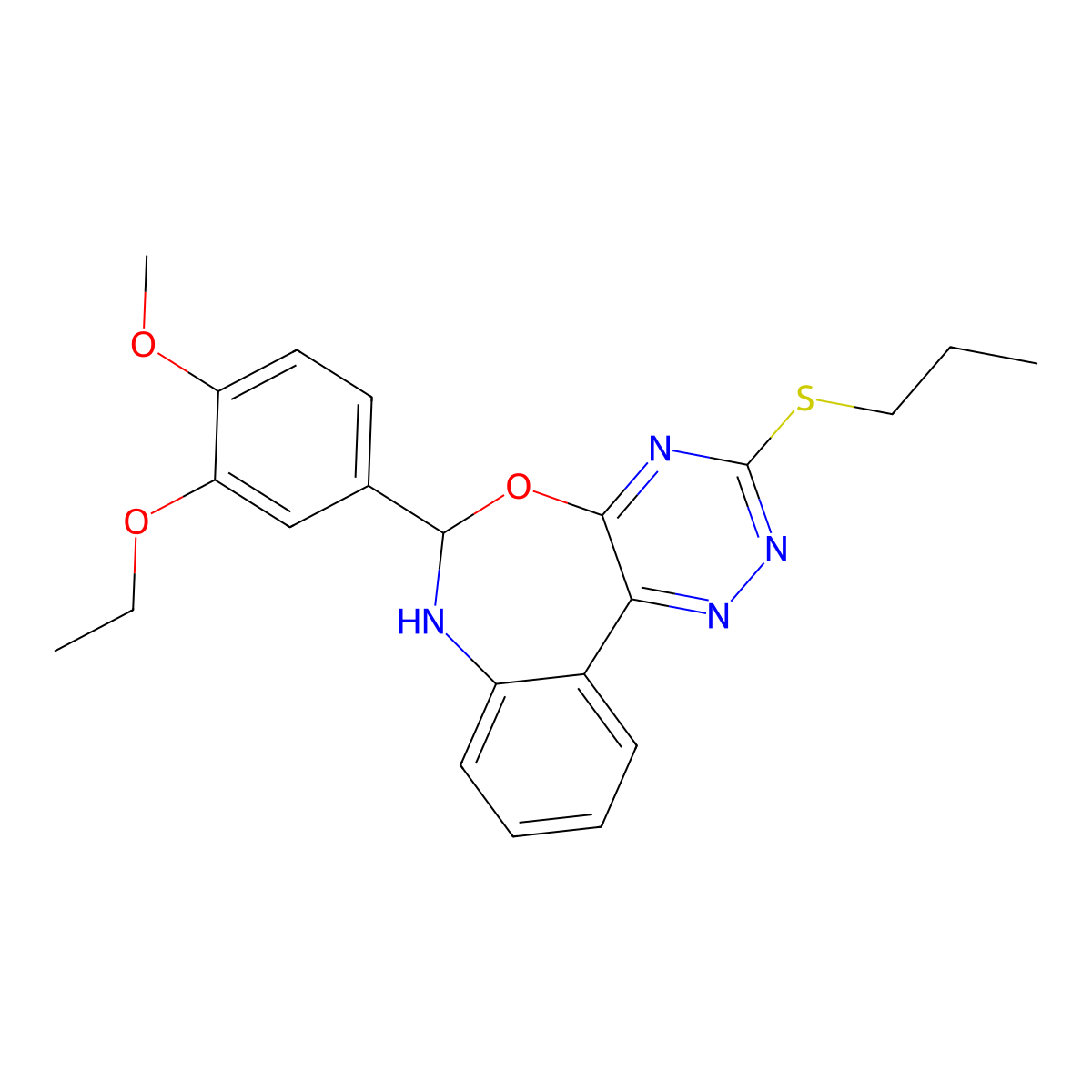 6-(3-Ethoxy-4-methoxyphenyl)-3-(propylsulfanyl)-6,7-dihydro[1,2,4]triazino[5,6-d][3,1]benzoxazepine molecular structure, CAS 353784-46-0
