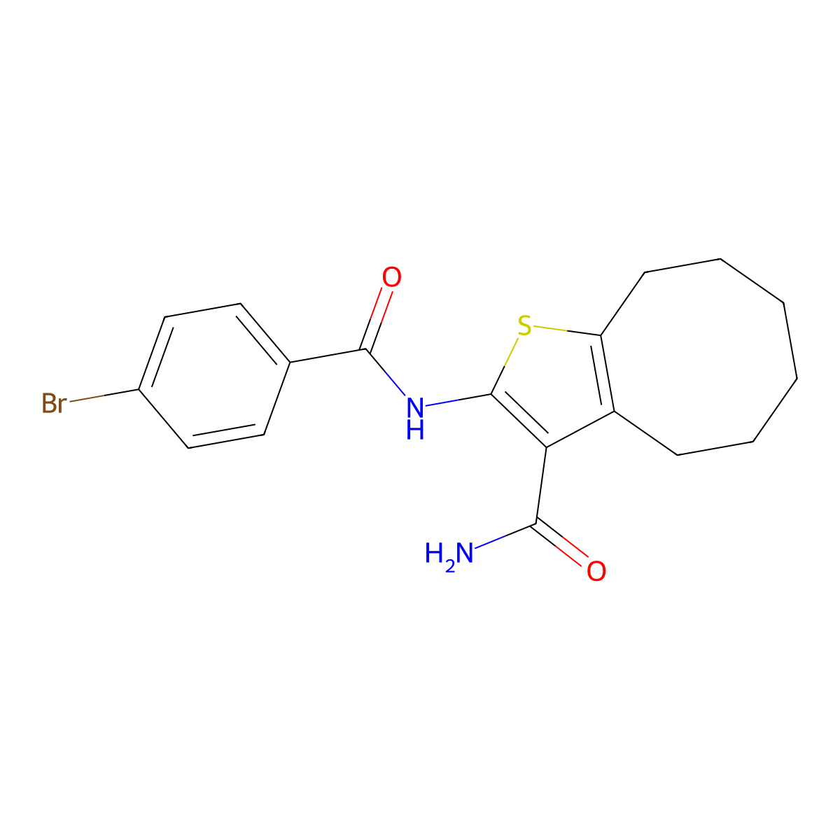 2-[(4-Bromobenzoyl)amino]-4,5,6,7,8,9-hexahydrocycloocta[b]thiophene-3-carboxamide molecular structure, CAS 353784-47-1