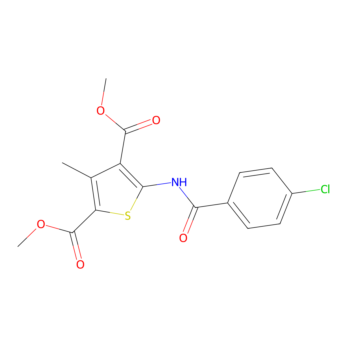 Dimethyl 5-[(4-chlorobenzoyl)amino]-3-methylthiophene-2,4-dicarboxylate molecular structure, CAS 353784-82-4