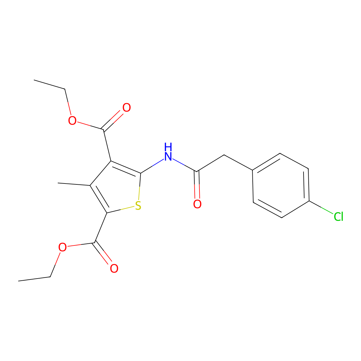 Diethyl 5-[[2-(4-chlorophenyl)acetyl]amino]-3-methylthiophene-2,4-dicarboxylate molecular structure, CAS 353785-23-6