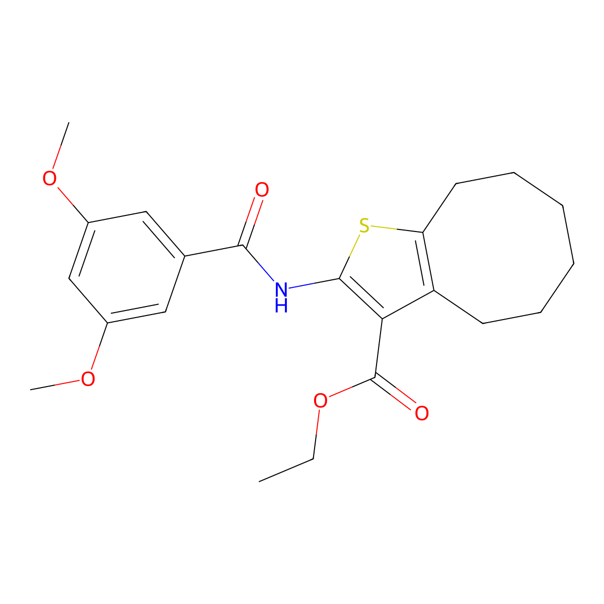 Ethyl 2-[(3,5-dimethoxybenzoyl)amino]-4,5,6,7,8,9-hexahydrocycloocta[b]thiophene-3-carboxylate molecular structure, CAS 353785-24-7