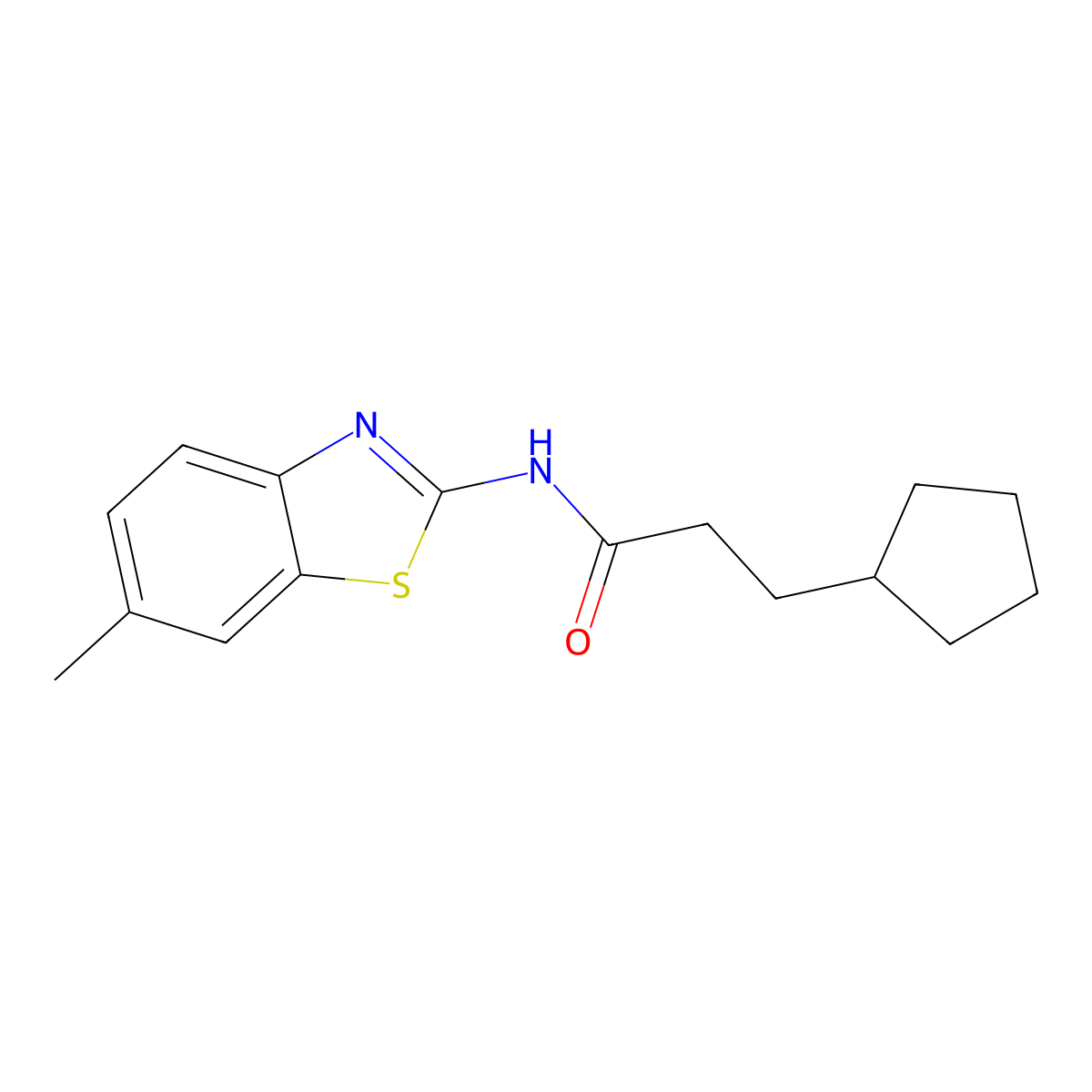 3-cyclopentyl-N-(6-methyl-1,3-benzothiazol-2-yl)propanamide molecular structure, CAS 353785-26-9